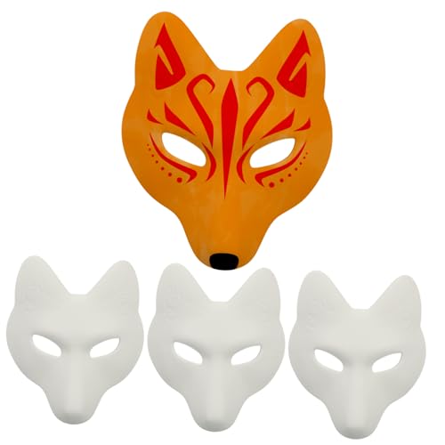 OATIPHO 4 Stück Fuchs Maske Fuchsmaske halloween maske Unvollendete Maske partyzubehör -Fuchs-Maske Maskerade Masken Fuchs Maskerade-Maske für Frauen Halloween-Maske Pu Weiß von OATIPHO