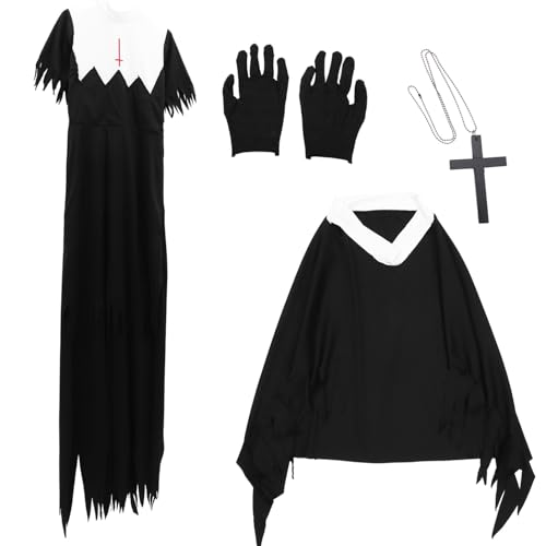 OATIPHO Böse Party-Uniform Nonnen-Kostüm-Zubehör-Set Nonnen-Kleidung Zauber-Cosplay-Outfit Halloween-Kostüme Gruselige Party Halloween-Dekoration Nonnen-Outfit (Xl) von OATIPHO