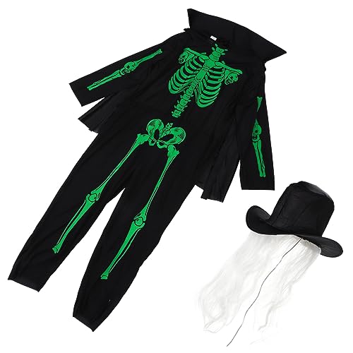 OATIPHO Erwachsenen Skeleton Jumpsuit Nachtleuchtender Einteiler Für Halloween Cosplay Und Kostümpartys Lustiger Ganzkörperanzug Für Erwachsene 3 Teiliges Set Mit Haube Und Umhang von OATIPHO