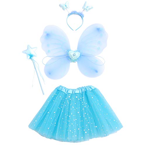 OATIPHO Feenkostüm Für Mädchen Schmetterlingsflügel Für Mädchen Inklusive Feen-Stirnband Tutu-Rock Schmetterlings-Feenflügel Schmetterlingsstab Für Mädchen Halloween-Anziehparty (Blau) von OATIPHO