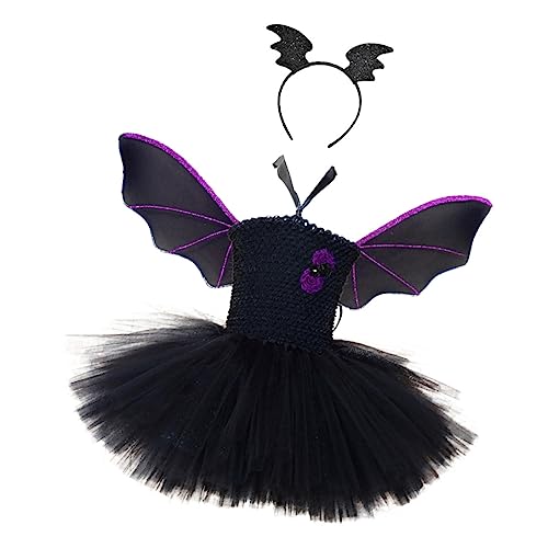 OATIPHO Halloween Kostü Set Mit Bat Wing Kleid Kopfschmuck Und Flügeln Kreatives Verkleidungsoutfit Für ädchen Ideal Für Karneval Und Halloween Größe 120 130 Mit Futter von OATIPHO