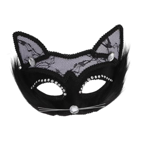 OATIPHO Katze Gesichtsmaske Abschlussball Maskerade Augenkostüm Augenmasken Katzenohren Masken Maskerademasken Halloween Maskerade Halbes Gesicht Kostüm Maskerade-stick Pvc Black von OATIPHO