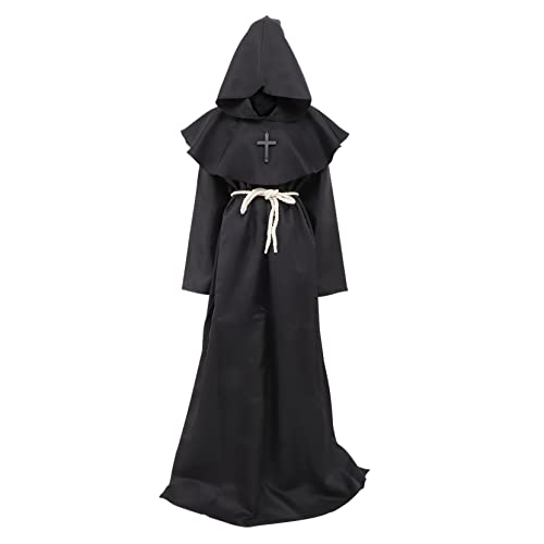 OATIPHO Mittelalterliche Kapuzenrobe Für Herren Schwarze önchsgewandung Für Halloween Und Cosplay Renaissance Priesterrobe Mittelalter Kostü Für Themenpartys Und Karneval von OATIPHO