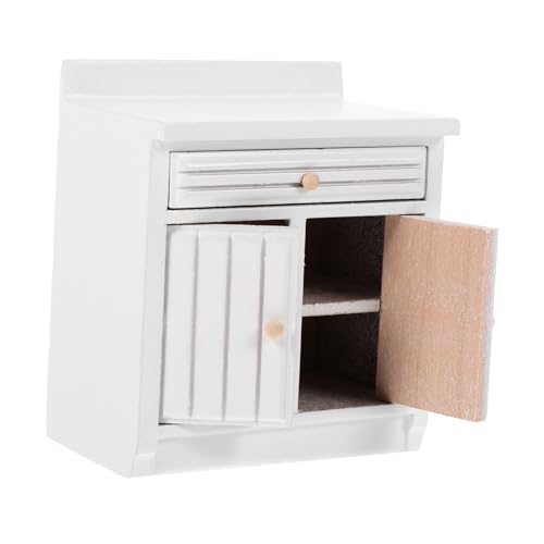 OATIPHO Puppenhaus-Kochtisch spielzeugküche für small Cabinet Handgemachte Dekoration Küche Hand deko Miniaturschrank Miniaturmöbelmodell Miniaturdekor Holz Weiß von OATIPHO