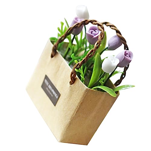 OATIPHO Puppenhaus Mini Simulation Tulpe Papiertüte Dekoration Topfpflanze Ornament Miniatur-Hausbausatz Faux sukkulente Pflanze Kinderspielzeug Vase Miniatur-Spielzeug künstlich von OATIPHO