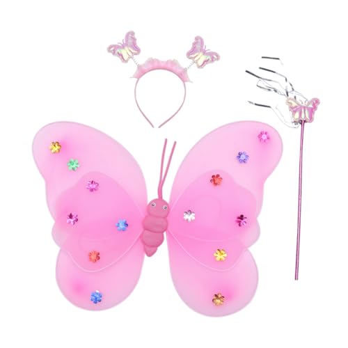 OATIPHO Schmetterlingsflügel rosa Feenflügel Schmetterlings-Kit LED-Flügel verstellbarer schultergurt stirntuch wings costume Feenflügel verkleiden sich Feenflügel Schmetterlinge Stoff von OATIPHO