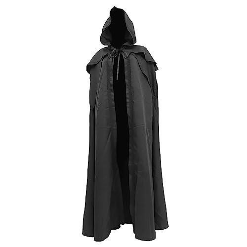 OATIPHO Schwarzer Vintage Kapuzenumhang Langer Halloween Robe Cape Für Herren Perfektes Cosplay Kostü Für Halloween Partys Und Mittelalterliche Anlässe Größe von OATIPHO