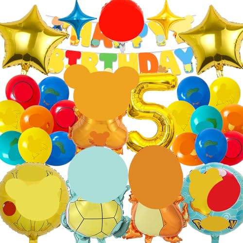 OAZEUSYN 27 Stück Geburtstagsdeko 5 Jahre Junge Mädchen, Luftballons Geburtstag Set, Kindergeburtstag Folienballon, Geburtstag Party Deko Ballons Set für Kinder (5) von OAZEUSYN