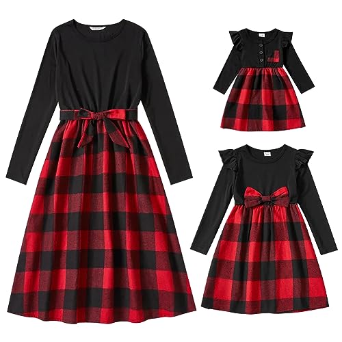 Mutter Tochter Weihnachtskleid Kariert Familie Passendes Outfit Herbst Winter Lang�rm Mama M�dchen Passend Kleidung Freizeitkleid Festkleid Abendkleid von OBEEII