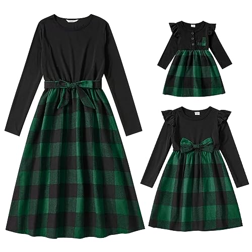 Mutter Tochter Weihnachtskleid Xmas Kariert Familie Passendes Outfit A-Linie Herbst Winter Lang�rm Freizeitkleid Festkleid Mama M�dchen Passend Familie Kleidung Abendkleid Gr�n kariert 3-4 Jahre von OBEEII