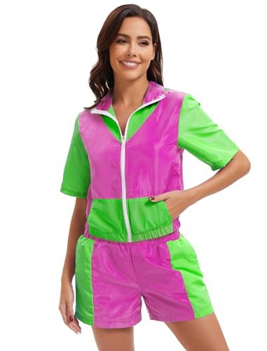 OBEEII 80er 90er Jahre Outfit Damen, 80er Jahre Trainingsanzug Jogginganzug Jacke Hose Anzug Erwachsene Faschingskostüme für Mottoparty Karneval Halloween Bad Taste Party Rosa L von OBEEII