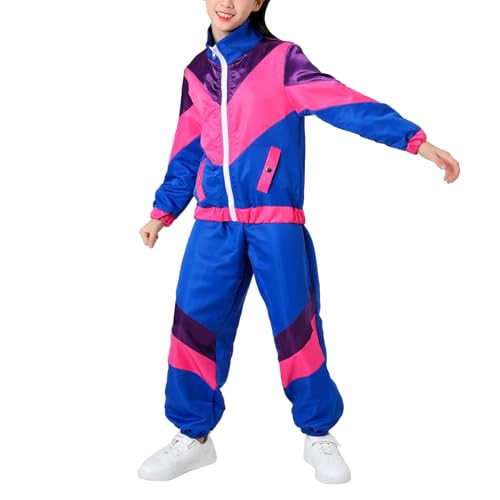 OBEEII 80er 90er Jahre Outfit Jungen Mädchen, Hip Hop Outfit Kinder 80s Jogginganzug Trainingsanzug Sportanzug Jacke Hose Stirnband Anzug für Fasching Karneval Halloween Mottoparty ﻿ Lila L von OBEEII