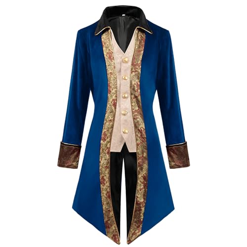 OBEEII Herren Steampunk Frack Mantel Vintage Mantel Mittelalter Gehrock Jacke Viktorianischen Karneval Kostüm Cosplay Halloween Fashing Smoking Kostüm Blau03 M OBEEII Herren Steampunk Frack Mantel Vintage Mantel Mittelalter Gehrock Jacke Viktorianischen Karneval Kostüm Cosplay Halloween Fashing Smoking Kostüm Blau03 M von OBEEII