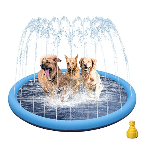 Hundepool, 170cm Sprinkler Matte Hund Splash Pad, Wasserspielmatte Hund Wassermatte, Verdickt rutschfest Planschbecken Hund, Hundeplanschbecken, Hundepool für GroßE, Sprühmatte für Haustiere von OBEISN