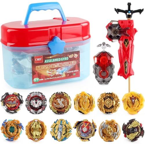 OBEST 12 Stück Kampfkreisel Set für Kinder, Bay Battling Tops Bey Gyros mit 2 Burst Turbo Launcher, Gyro Starter Set Bay Battling Tops Arena Kreisel Geschenk für Kinder von OBEST