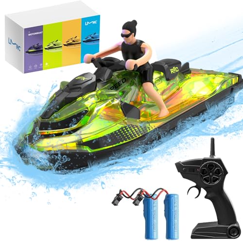 OBEST 2,4 GHz RC Boot mit LED-Lichtern und Simulationspuppen, 2 Batterien, Spielzeug für Erwachsene/Kinder, geeignet für Schwimmbäder und Seen von OBEST