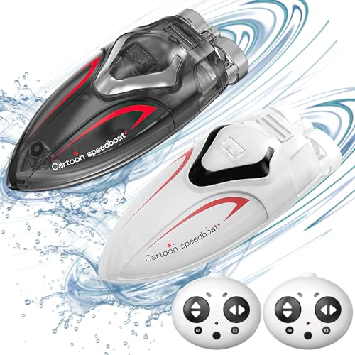 OBEST 2 Stück Mini Boote Ferngesteuertes Boot mit LED-Licht, RC Stunt Rennboote mit 2,4 GHz Wasserdicht Fernbedienung und Aufblasbares Schwimmbad, Poolspielzeug Ferngsteuert Boot für Jungen/Mädchen von OBEST