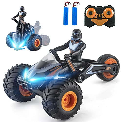 OBEST 2.4GHz Ferngesteuerte Auto Motorrad für Kinder, 360°Drehung Drift RC Stunt Auto Offroad, Ferngesteuertes Verformung Motorrad Spielzeug mit Musik und LED-Leuchten, Geschenke für Kinder (Orange) von OBEST