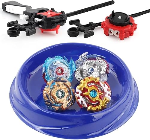 OBEST 4 Stück Kampfkreisel Set, Bey Battling Tops Kampfkreisel Set für Kinder, Wirbelwind Gyros Burst Launcher Stater Grip und Stadium Battle Set, Burst Kreisel Kinder Kreiselspielzeug Geschenk von OBEST