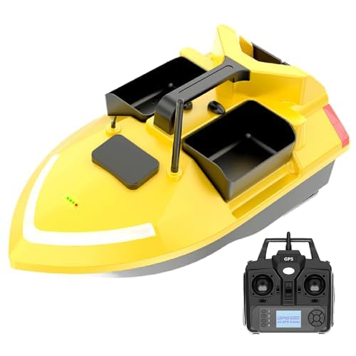 OBEST 500m Ferngesteuert Angelboot GPS Fischköder Köderboot,Nachtlicht RC Angelköder-Boot mit 3-Kabinen 2kg Laden,Doppelmotor Köderboot Intelligente Rückkehr, 40 Feste Fangstellen Auto Cruise,5200mAh von OBEST