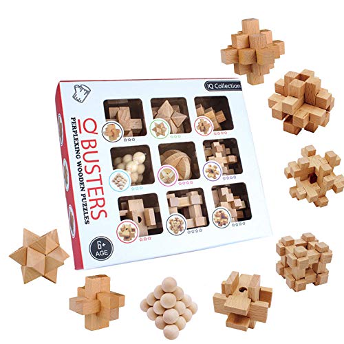 OBEST 9 Stück Knobelspiele Holz, Cast Puzzle Magic Lock, Holzpuzzle Verwendet für Gehirntraining, Intelligent Brain Teasers Holzpuzzle, 3D Mini Puzzle Denkspiele Spielzeug Geschenk für Kinder von OBEST