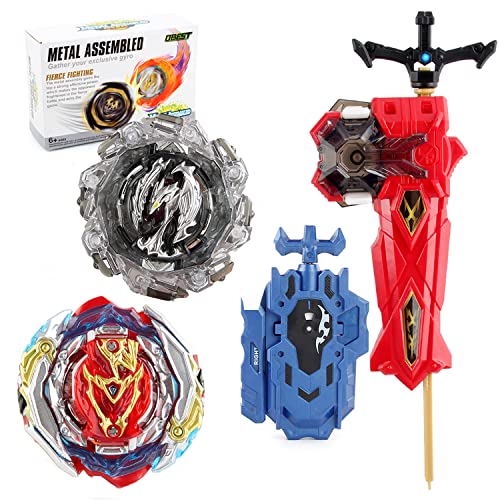 OBEST Bey Kinder Spielzeug Kreisel Burst Turbo Set, B201 B198 4D Metall Fusion Kampfkreisel, 2 Burst Launcher Stater Grip Set, Burst Kreisel Halloween Weihnachten Neujahr Geschenk für Kinder von OBEST