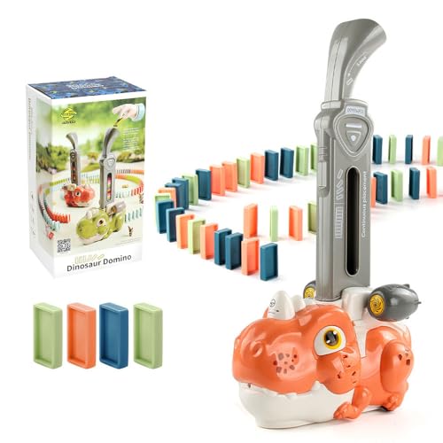 OBEST Domino Dinosaurier Zug Spielzeug Set, Elektrische Dinosaurier Dominos mit Licht und Musik, 80P Automatischer Domino Blöcken Platzierung Zug, Dino Domino Spielzeug für 3 4 5 Jahre Jungen Mädchen von OBEST