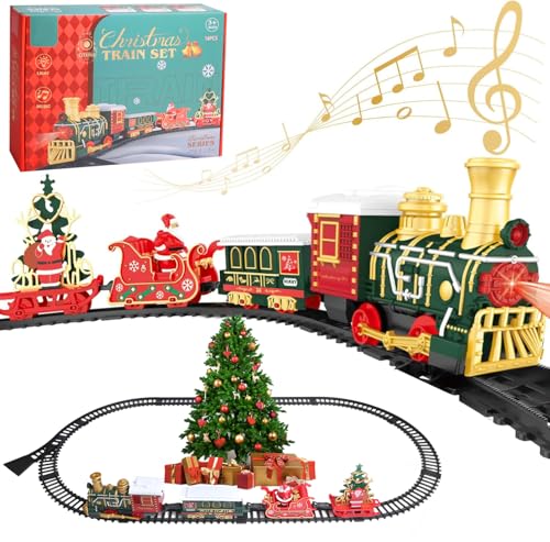 OBEST Elektrischer Zug Set für Kinder, Weihnachts Eisenbahn Spielzeug mit Lichtern und Musik,Spielzeugeisenbahn mit Weihnachtsmannschlitten und Weihnachtsbaum, Spielzeug Weihnachts Geschenk für Kinder von OBEST