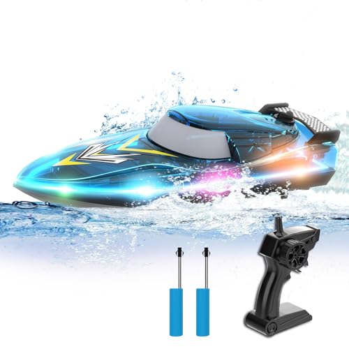 OBEST Ferngesteuerte Boot Kinder 2.4GHz RC Boot mit LED-Licht,1200mAh Batterien*2, Schwimmbäder/Seen/Ozeane 2,4Ghz Rennboote Spielzeug Geschenke für Jungen Mädchen von OBEST