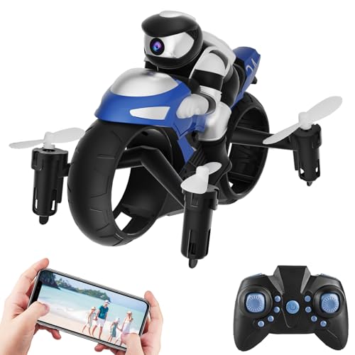 OBEST Ferngesteuertes Auto Mit Kamera, 2 in 1 RC Motorrad und Drohne, Spinning Drifting und Flipping, Quadcopter mit 2 Batterien, Spielzeugauto für Jungen und Mädchen von OBEST