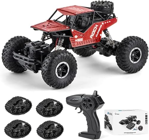 OBEST Ferngesteuertes Auto für jedes Terrain, Kinder, 4 WD 2,4 GHz Crawler mit ferngesteuerten Crawlern für Kinder, Rennwagen, Buggy mit hoher Geschwindigkeit, mit Ersatzrädern mit 4 Chenillen, Rot von OBEST