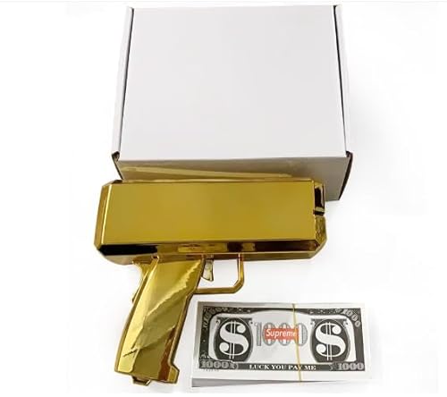 OBEST Geld Pistole Schießen, Geld Pistole Spielzeug, Gefälschte US Dollar Banknoten, Goldene Prop Gun, Geld Regen, Geeignet für Parteien, Hochzeiten, Party Spiele von OBEST