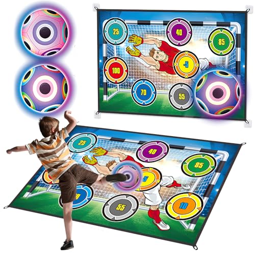 OBEST Kinder Fußball Spiel Set, 100x150CM Faltbare Fußball Spiel Pad mit Digitaler Bewertung, 2 Pcs Klettverschluss Glühende Fußballbälle,Geeignet für Innen und Outdoor Sportarten in Gärten von OBEST