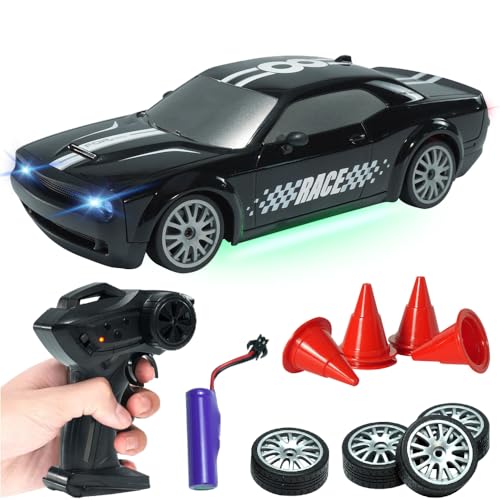 OBEST Kinderfernbedienauto, 1:20 Allradantrieb Driftauto Fernsteuerauto, 2.4GHz Variable Geschwindigkeit Rennwagen, mit LED Lichtern, Ausgestattet mit 6 Hindernissen und 4 Ersatzreifen von OBEST