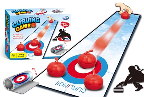 OBEST Mini Tisch Curling Spiel,Tischhockey Schlachtspiel,Shuffleboard Tragbare Faltbare Spielunterlage,Haus, Büro,Partytisch Familienspiel von OBEST