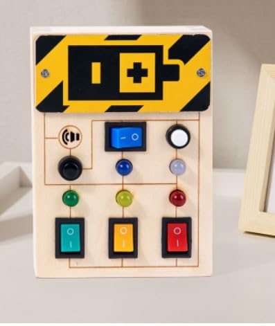 OBEST Montessori Busy Board mit LED-Leuchten,Schaltkreissimulation Steckdosenschalter Sensorisch Beschäftigtes Board,Frühkindliche Bildung Erleuchtung Spielzeug von OBEST