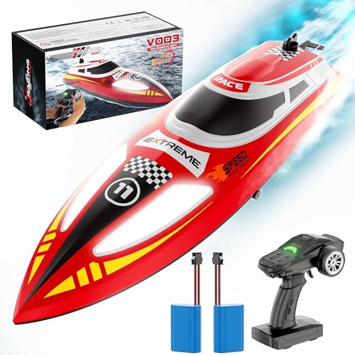 OBEST RC Boot mit LED-Licht, 30km/h High Speed Rennboot, 30min Lange Akkulaufzeit, Upgrade Waterproof Remote Control Boat, Autopilot-Modus Nie-Kentern Geschwindigkeit-Einstellbar Speedboot von OBEST