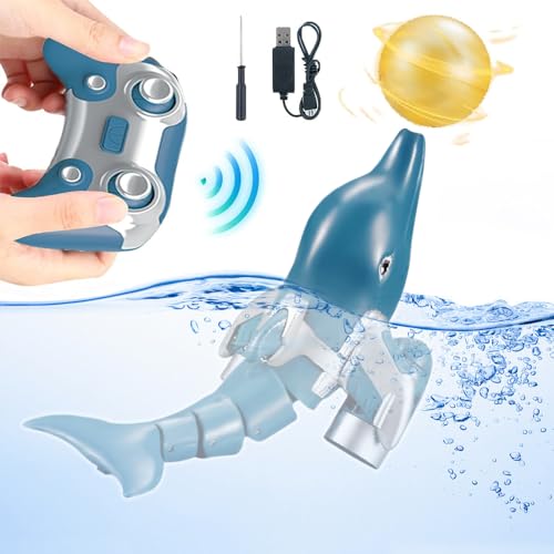 OBEST RC Delfin Ferngesteuertes Dolphin Spielzeug, Ferngesteuertes Boot mit LED Drehkugel, 2.4GHZ Hohe Simulation Hai, Wasserspielzeug Highspeed für Pools und Seen, Geschenk für 6+ Kinder im Sommer von OBEST