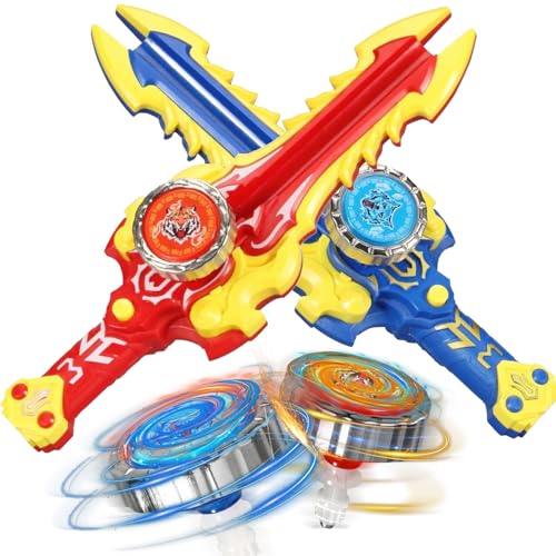 OBEST Spinning Gyro Toy Kampfkreisel Set, 2 Schwertkreisel Werfer + 3 Kreisel, Burst Spinning Tops mit Launcher Set, Bey Battling Tops für Kinder, Kreisel Neujahr Weihnacht Kinder Geschenk von OBEST