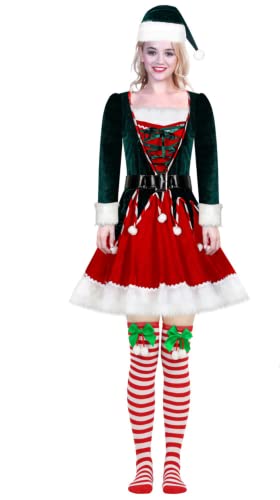 OBICK Damen Weihnachtskostüm, Party Kostüm, Weihnachtsrock Bühne Performance Kostüm?DREI Stück Set. (grün,2XL) von OBICK