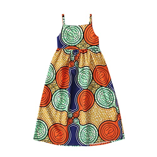 OBiQuzz Traditionelle Mädchen Stil Baby Dashiki Prinzessin Kleider Outfits Kleid Kleinkind Rückenfreier Riemen Kinder 15 Ärmelloses Stirnband Ankara Afrikanische Mädchenkleider (Orange, 3-4 Years) von OBiQuzz