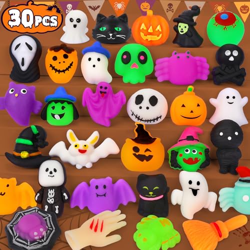 OCATO 30 Stück Halloween-Mochi-Quetsch-Spielzeug, Halloween-Partygeschenke für Kinder, niedliches Halloween-Spielzeug für Süßes oder Saures, keine Süßigkeiten, Halloween-Leckereien, Goodie-Tüten, von OCATO