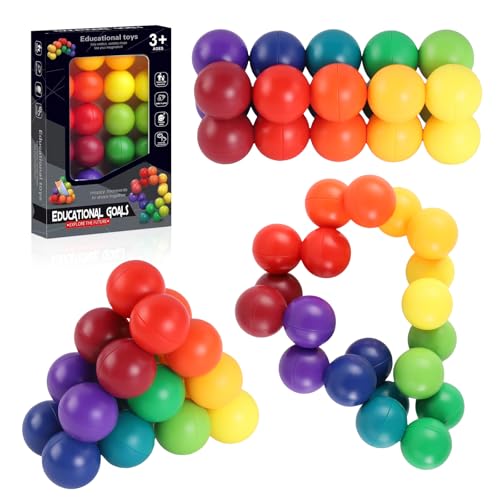 3D Puzzleball Sensorisches Spielzeug, Regenbogen Fidget Ball, Anti-Stress Knobelspielzeug für Kinder & Erwachsene, Formbarer Stressabbau Ball für Autismus, ADHS, Altersgruppe 3-12 Jahre von OCCOUMR