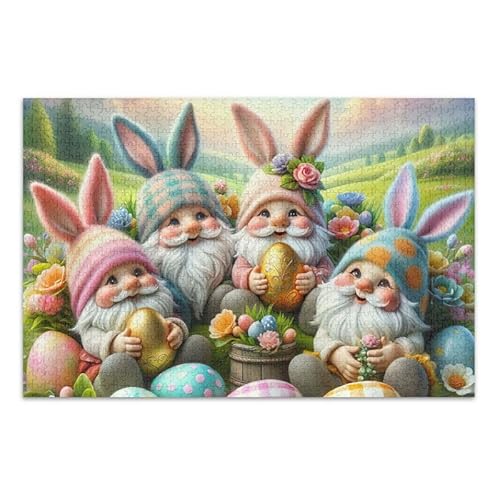 1000 Stück Puzzle Ostern Hase Zwerge DIY Geschenk Jigsaw Puzzles mit Mesh Aufbewahrungstasche für Erwachsene Familien von ODAWA