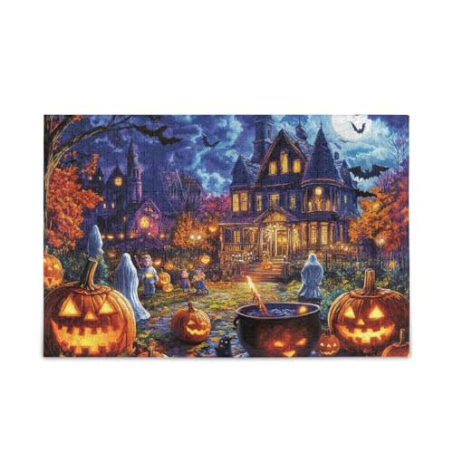 1000 Teile Puzzle, bunt, Halloween, Straße, blau, stabil, 2 mm, Puzzleteile, lustiges Puzzle für Erwachsene von ODAWA