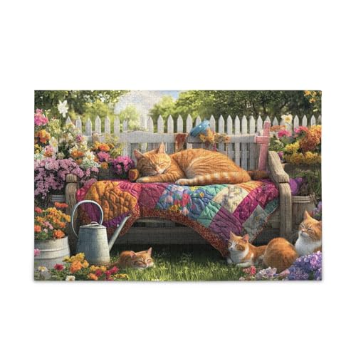 1000 Teile Puzzle, bunte Blumen, Katzen, zum Entspannen, stabiles 2 mm Puzzleteile, lustiges Puzzle für Erwachsene von ODAWA