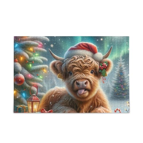 1000 Teile Puzzle, festliches Weihnachtsmann-Kuh, weiß, stabil, 2 mm, Puzzleteile, lustiges Puzzle für Erwachsene und Kinder von ODAWA