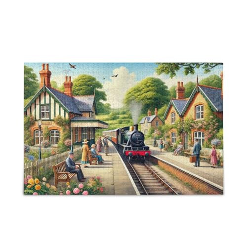 1000 Teile Puzzle Bahnhof Dorf Tag Puzzle Spiel Home Wandkunst für Erwachsene Teenager von ODAWA