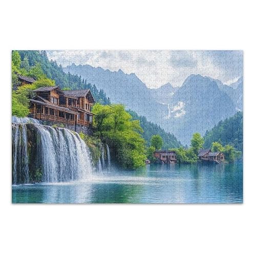 1000 Teile Puzzle Berg Wasserfall Herausforderndes Puzzlespiel für Erwachsene Familien von ODAWA