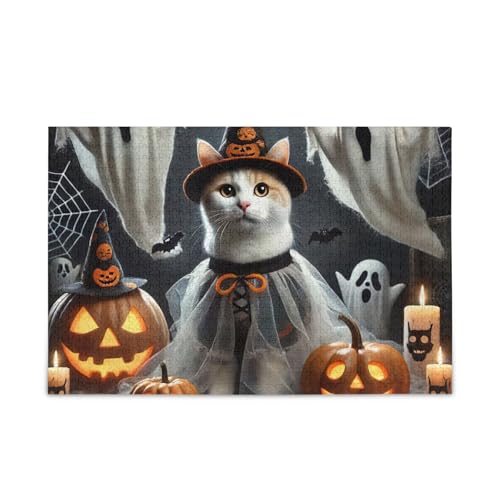 1000 Teile Puzzle Cool Cat Black DIY Geschenk Jigsaw Puzzles mit Mesh Aufbewahrungstasche Herausforderung Puzzle für Erwachsene von ODAWA